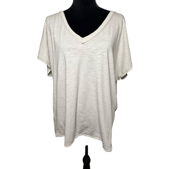 Wasabi + Mint | Gray/White V-Neck Slouch Tee | Sz L - Picture 2 of 5